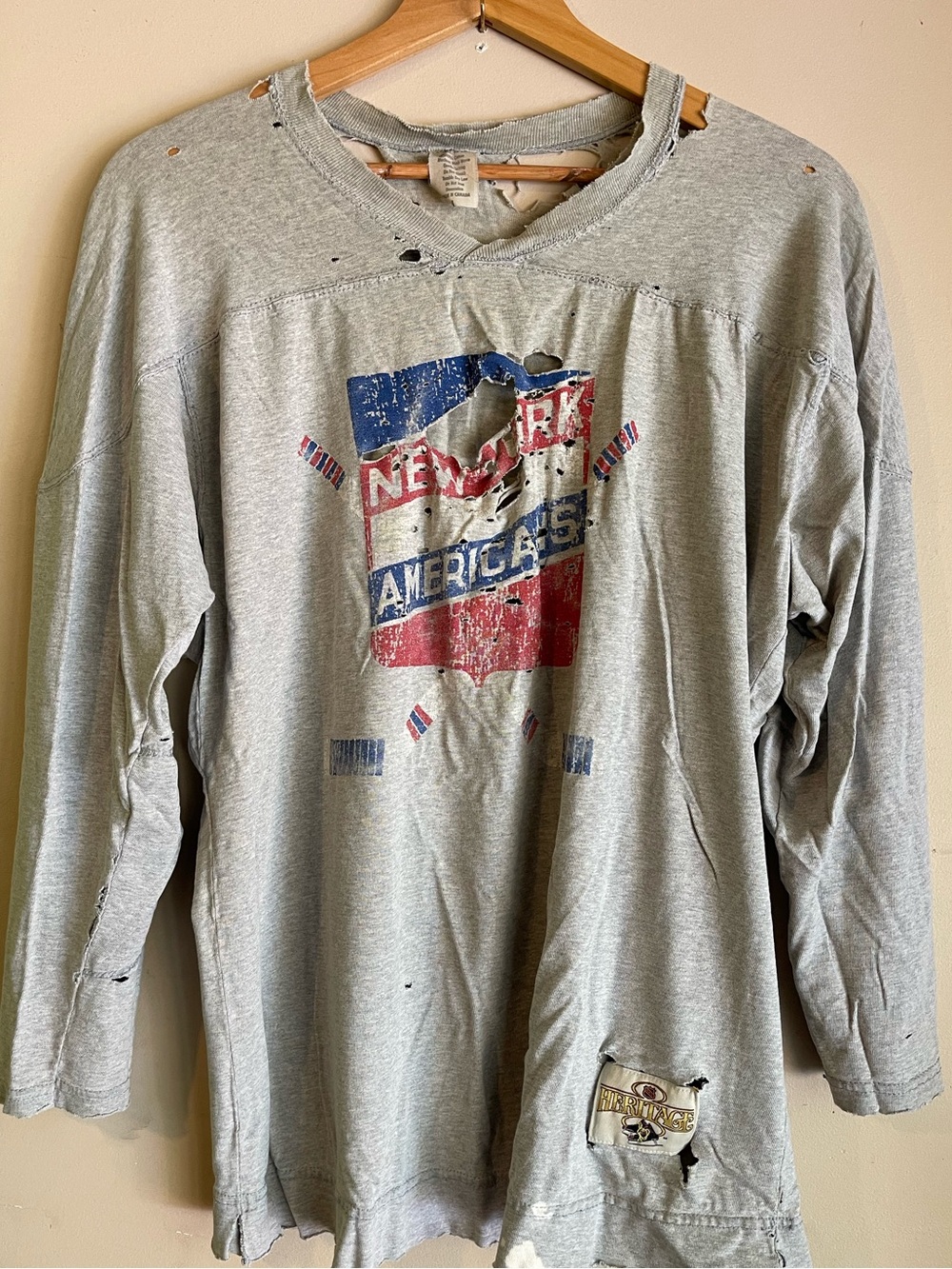 VINTAGE 90s CCM NHL Heritage New York Americans Thrashed Destroyed L/S Shirt